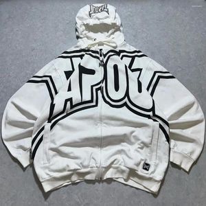 Sweat à capuche blanc pour femmes, Y2K, Harajuku, rétro, fermeture éclair, Hip Hop, lettre imprimée, grande taille, veste gothique pour hommes