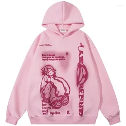 Sweats à capuche pour femmes Y2K Sweat à capuche rose Pull Sweat Harajuku Dessin animé Hip Hop Anime Imprimé Graphique Surdimensionné Hommes Femmes Goth Tops