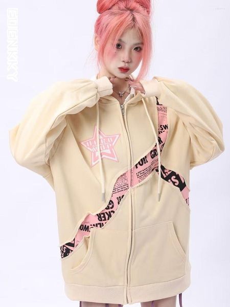 Sweats à capuche pour femmes Y2K Vintage Zip Up Femmes Mousse Imprimer Harajuku Hip Hop Lettre Sweatshirts Gothique Streetwear Lâche Patchwork Manteaux