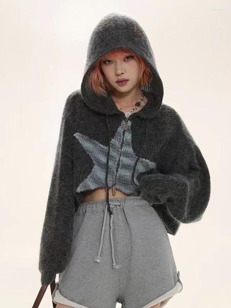 Sweats à capuche pour femmes Y2K Zip up Hoodie Harajuku Punk Gothic Star Patch swetshirts lâches GRUNG STREETWEAR CORMED Vestes Crop