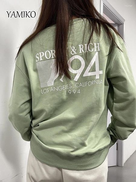 Sudadera con capucha para mujeres Yamiko letra estampada de moda sudadera casual con capucha deportiva con capucha verdes luminosas tops