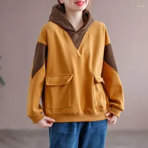 Sweats à capuche pour femmes Swearts jaunes pour femmes Sport Tops Hooded Brown Woman Clothes Belle couleur Duffpirant coréen Fashion 90S Vintage E