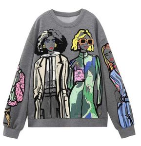 Women's Hoodies Zevity Women Fashion Mordern Beauty Print Casual Fleece Sweatshirts Female Long Sleeve Loose Chic Pullovers Tops H3572
