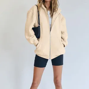 Sweat à capuche zippé à manches longues pour femme, sweat-shirt d'automne surdimensionné, veste polaire, hauts avec poches