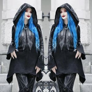 Sweats à capuche pour femmes Zip Up Sweat à capuche Punk Gothic Vêtements Femmes Sweat-shirt long avec fermeture éclair Y2K Veste Noir Déguisement Halloween Costume Plus Taille