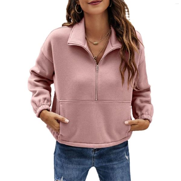 Sudaderas con capucha para mujer, túnica con cremallera, sudadera con cremallera frontal para mujer, Otoño Invierno, solapa de Color sólido, versión holgada, sudadera de lana embriagadora