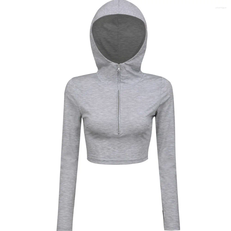Women's Hoodies Zipper Hooded Elastic Slim Fit met vinger lange mouw dunne open navel strakke korte hoodie
