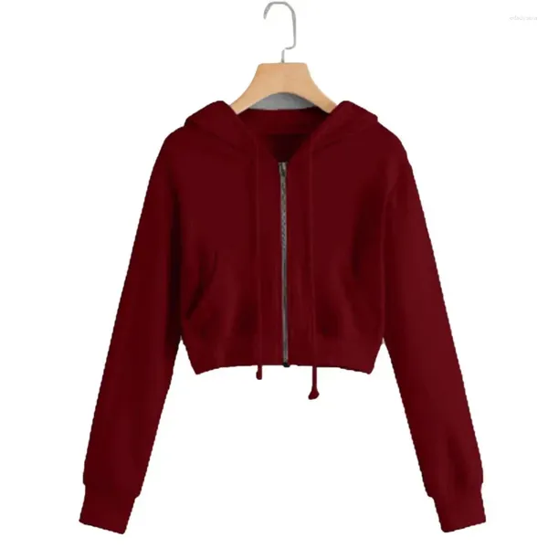 Sudaderas con capucha para mujer, sudaderas con cremallera, abrigo informal de otoño para mujer, Blanco sólido, Sudadera corta con capucha de manga larga, Tops, Sudadera para mujer