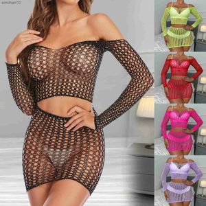 Femmes Hot Diamond Hollow Out Dentelle Chemisier À Manches Longues Jupe Courte Costume 2 Vêtements De Sexe Costume Érotique Soutien-Gorge Ouvert Femme Lenceria L230518