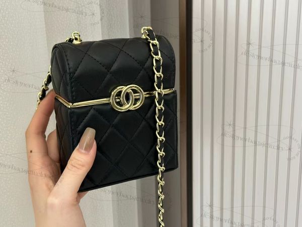 Bolso de caja de cigarrillos ins para mujer nuevo bolso de cadena de diamantes de cuero de moda mini bolso cruzado de moda 22p cena de oro negro caja pequeña bolso de diseñador de lujo monedero