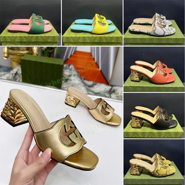 Zapatillas G entrelazadas para mujer, sandalias deslizantes recortadas, sandalias gruesas con tacón de 5 cm, plataforma de goma, alfabeto, tacones medios para mujer, zapatillas de cuero brillante, tamaño 35-44 b4