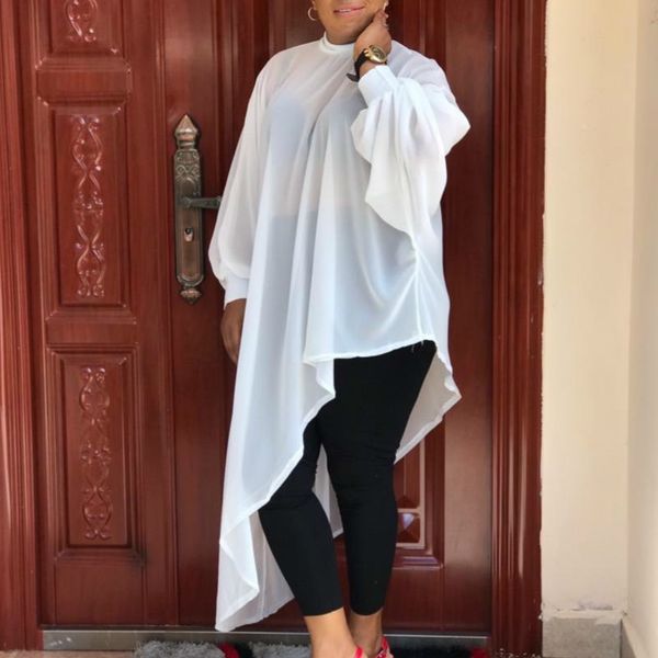 Chemises en mousseline de soie irrégulière pour femmes Blouses Mode Grande femme africaine Manches longues Tops Solide Jaune Blanc Noir Plus Taille 210416