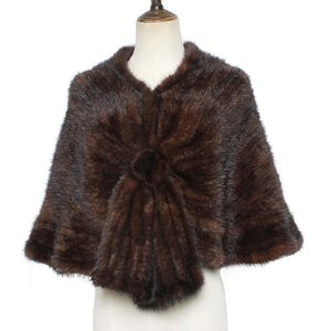 Damesjas 100 natuurlijk nertsbont sjaal mode breien bloemontwerp echte capes dame luxe effen poncho af fabriek prijs 231219