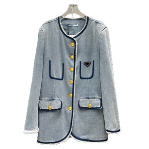 Veste femme automne et hiver nouveau vintage bord brut pour faire vieux lavage denim manteau long ample décontracté mode toutes les lettres assorties