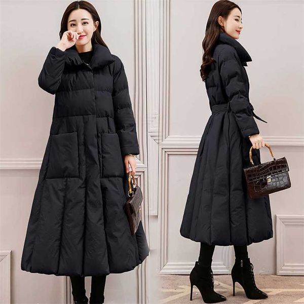 Veste femme mode ceinture veste d'hiver femmes grande taille XS-XXXL manteau femme Parkas à capuche chaud longue vêtements d'extérieur 211216