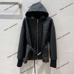 Veste en cuir haut de gamme pour femmes, manteau coupe-vent à capuche triangulaire, matériel avancé, nouvelle collection 2023