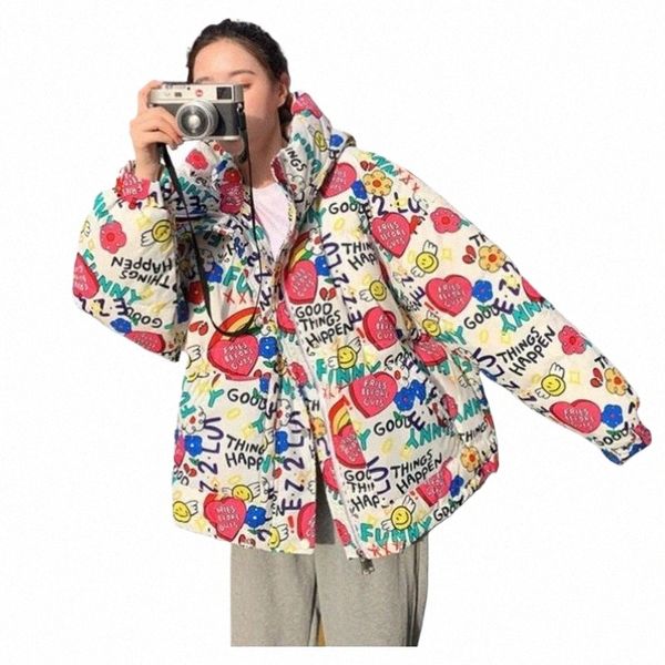 Veste femme Offre Spéciale décontracté solide hiver manteau femme marque Fi coloré Graffiti Harajuku Streetwear chaud veste courte 86CB #