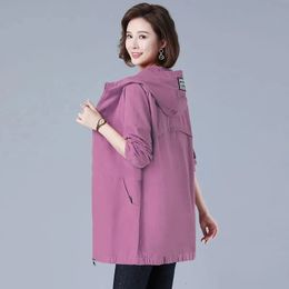 Veste femme Long manteau printemps automne coupe-vent décontracté à capuche poche fermeture éclair pardessus ample Streetwear vêtements d'extérieur femme 240115