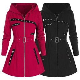 Veste femme Long sweat à capuche manteau automne hiver manches gothique Punk imprimé veste chaude femme Streetwear fermeture éclair sweat Jakets 231009