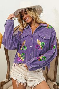 Damesjas Orleans Saints Sequin Jacket Dames Mardi Gras Corduroy Kleding button-down voor 231120