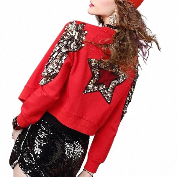 Veste femme rouge manteau court paillettes veste perlée printemps et automne mince haut uniforme de baseball pardessus Fi loisirs coréen U25Y #