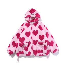 Veste femme veste en fausse fourrure de lapin automne et hiver amour en peluche femmes lâche à capuche épaisse coton rembourré vêtements 230310