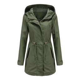 Chaqueta de mujer Mezclas de lana Moda Rompevientos con capucha Casual Damas Chaqueta impermeable a prueba de viento Abrigo Trench Mujer Manga larga Ropa de abrigo para mujer 230923