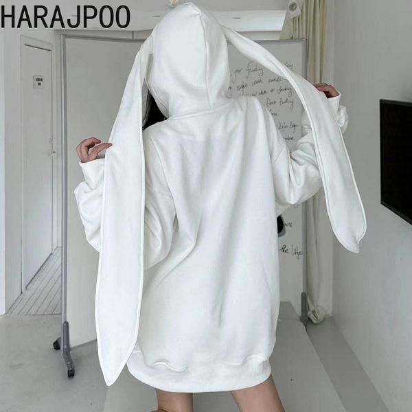 Mélanges de laine de veste pour femmes Harajpoo mode femmes 2023 automne mignon lapin oreille à capuche décontracté INS Design sens lâche sweat veste Couple haut 230918