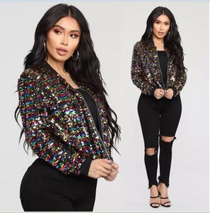 Veste Femme Paillettes Ajustée Manches Longues Ouvert Avant Fermeture Éclair Blazer Bomber Vestes Haut