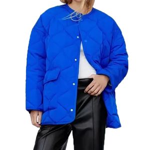 Veste femme mince Parkas manteau bouton Vintage mode vêtements d'extérieur poche bleu manteau hiver automne dames surdimensionné Bomber veste trf