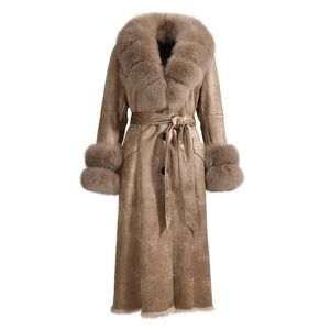 Damesjas Winter Schapenleren jas Lange stijl Luxe echt bontkraag Natuurlijke schapenvacht Voering Geul Zacht Warm 231114