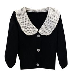 Damesjassen 2021 MIU Puff Sleeve Pop Collar Cardigan Sweet and Age-Reducing Revers Mid-Sleeve Korte Top Herfst Stijl