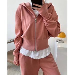 Damesjassen 2021 Dames Hooded Jacket Jas voor Herfst Dames ZIP Trendy Pocket Hoodie Sweatshirt Causale uitloper Sport