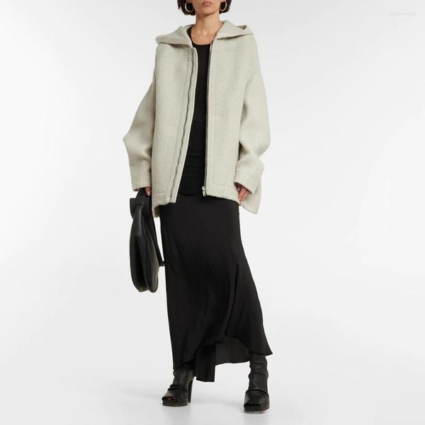Vestes pour femmes 2022 automne et hiver beige simple mode rayé décoration décontractée lâche y2k manteau de veste en laine à capuche