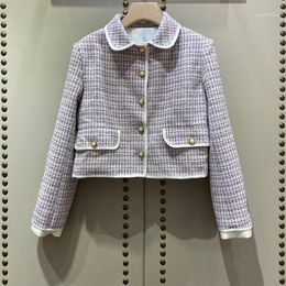 Jaquetas femininas 2022 feminino branco tweed moda jaqueta casaco luz roxo pequeno quadrado roupas para mulheres outerwear casacos estilo coreano terno