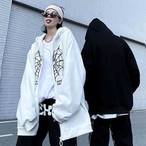 Damesjassen 2022 Nieuwe Gothic Punk Vrouwen Sweatshirt Hip Hop Streetwear Koreaanse Mode Casual Losse Hoodie Oversized Plus Fluwelen Rits jas T221105