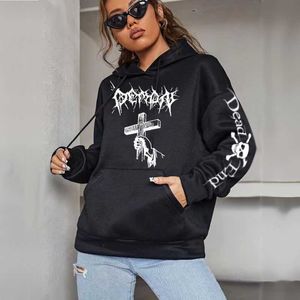 Damesjassen 2022 Spot New Dark Trui Death End Gothic Cross Print Hoodie Trend Jas T221105