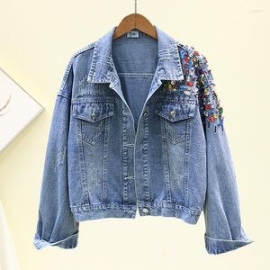 Vestes pour femmes 2022 printemps automne mode perles diamants Denim veste femmes Vintage bleu vêtements d'extérieur coréen en vrac basique jean manteau femme