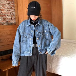 Vestes pour femmes 2022 Spring Full Full Full Down Collar Down Women Cowboy Coats Korea Style Plus Size Blue Short Denim Veste