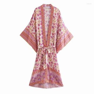 Vestes pour femmes 2022 été mode lâche broderie positionnement impression ceinture Cardigan Kimono veste vêtements