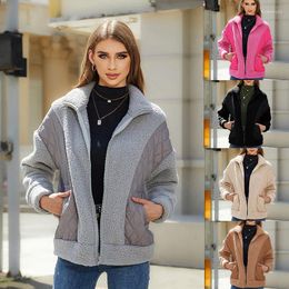 Vestes pour femmes 2023 automne et hiver mode cardigan à manches longues fermeture éclair manteau d'épissure en peluche