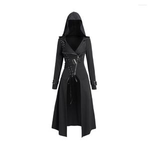 Vestes Femmes 2023 Automne Noir Couleur Punk Gothique Manteau À Capuchon Pour Femmes À Manches Longues À Capuche À Lacets Zip Couverture Vêtements