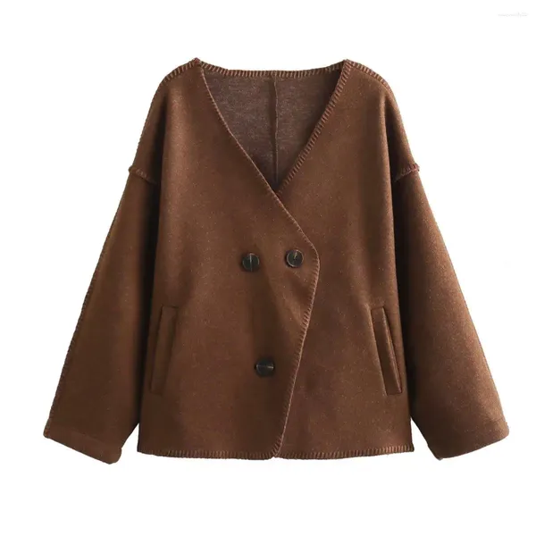 Vestes pour femmes 2023 automne marron veste cardigan à manches longues col en v asymétrique lâche laine manteau d'extérieur haut
