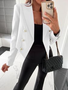 Vestes pour femmes 2023 automne blazers occasionnels manteau mince solide élégant double boutonnage court élégant formel bureau dames vêtements