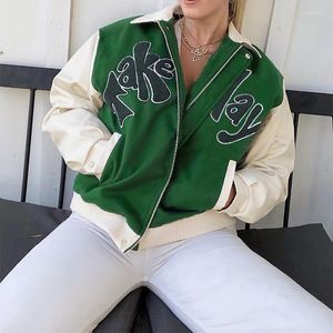 Vestes pour femmes 2023 Automne House Of Grass Femmes Lettre Vert Bomber Veste Femme Streetwear TAKE A PLAY Turn Down Collar Zipper Baseball