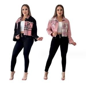 Damesjassen 2023 herfst nieuwe dames geruite patchwork casual jas korte damesjas top