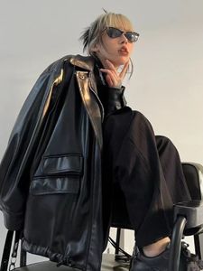 Vestes Femmes 2023 Automne Streetwear Noir PU Manteaux en cuir et veste de poche à manches longues Y2K Gothic Spring Dames Vêtements d'extérieur 230821