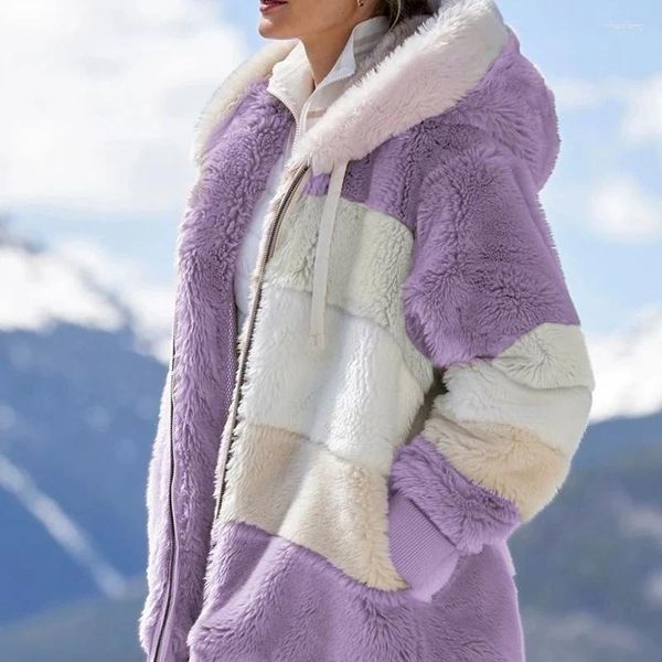 Chaquetas de mujer 2023 otoño espesado chaqueta con capucha casual invierno cómodo doble capa coreano simple color a juego cálido lindo abrigo