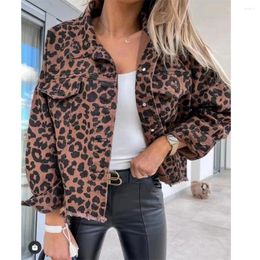 Chaquetas de mujer 2023 otoño chaqueta de mezclilla vintage sexy estampado de leopardo abrigo de manga larga mujer jean ropa de calle suelta