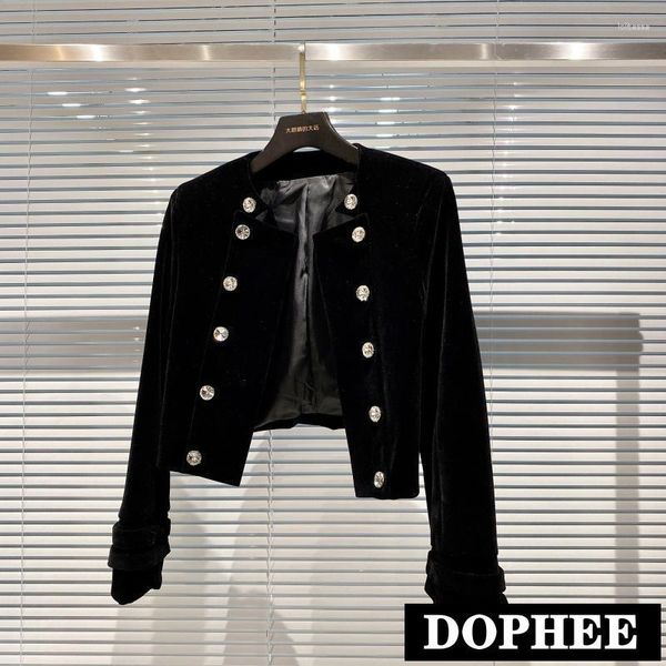 Jackets para mujeres 2023 Autumn Agua Diamante perforada Botón de diamantes de terciopelo brillante chaqueta de traje delgada Samas Black Cropped Women Fashion Coats